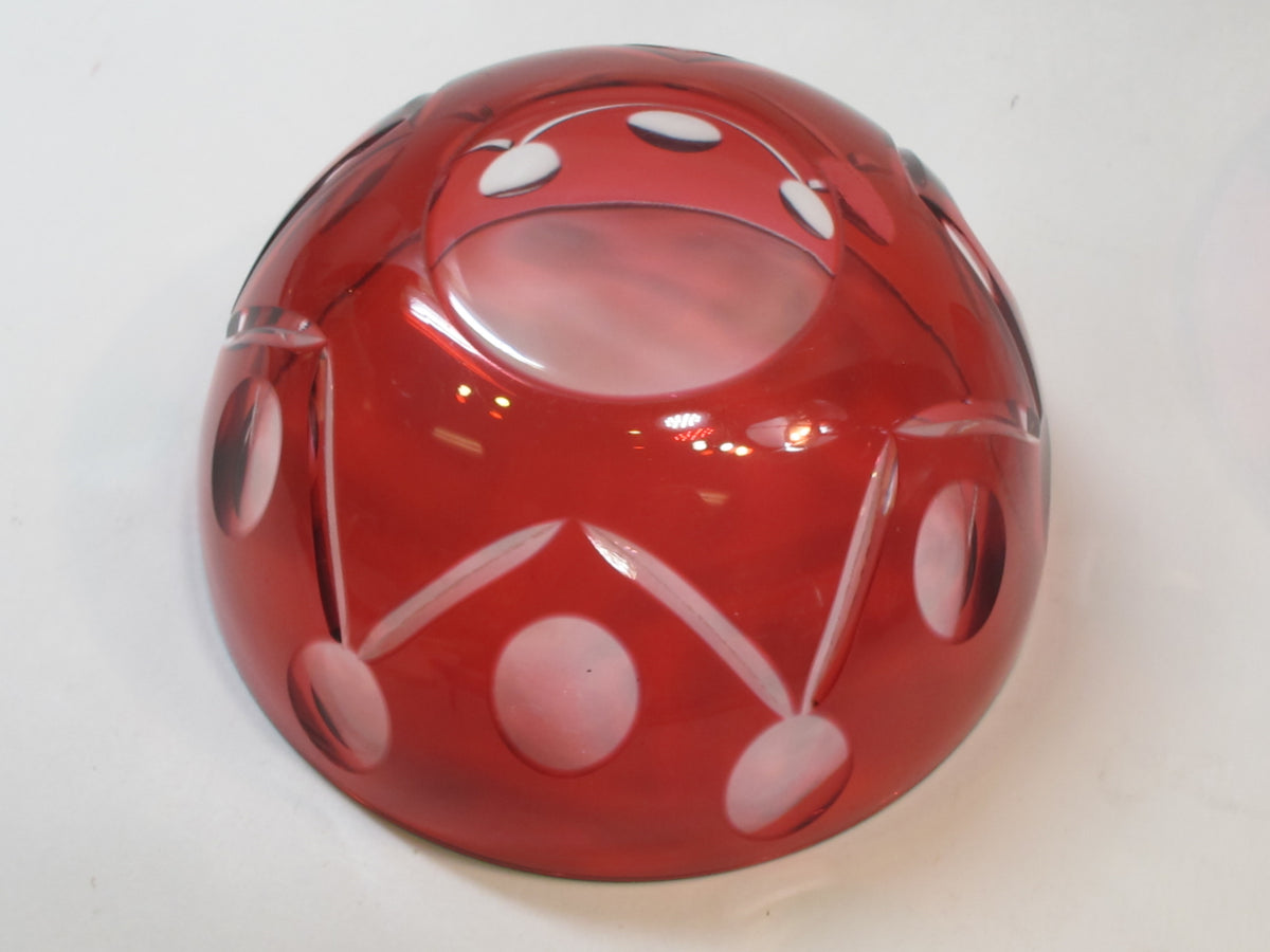 Red cased glass cut to clear finger bowl 4 piece