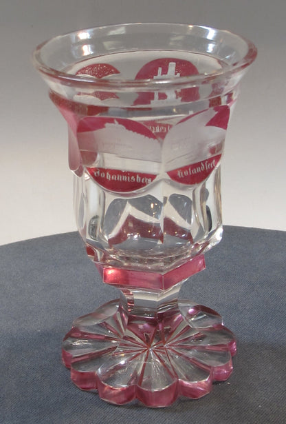 Copper wheel etched glass with buildings Germany Bavaria Red