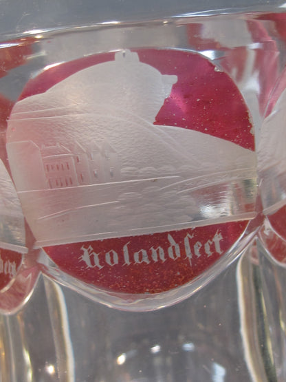 Copper wheel etched glass with buildings Germany Bavaria Red