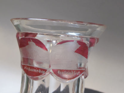 Copper wheel etched glass with buildings Germany Bavaria Red