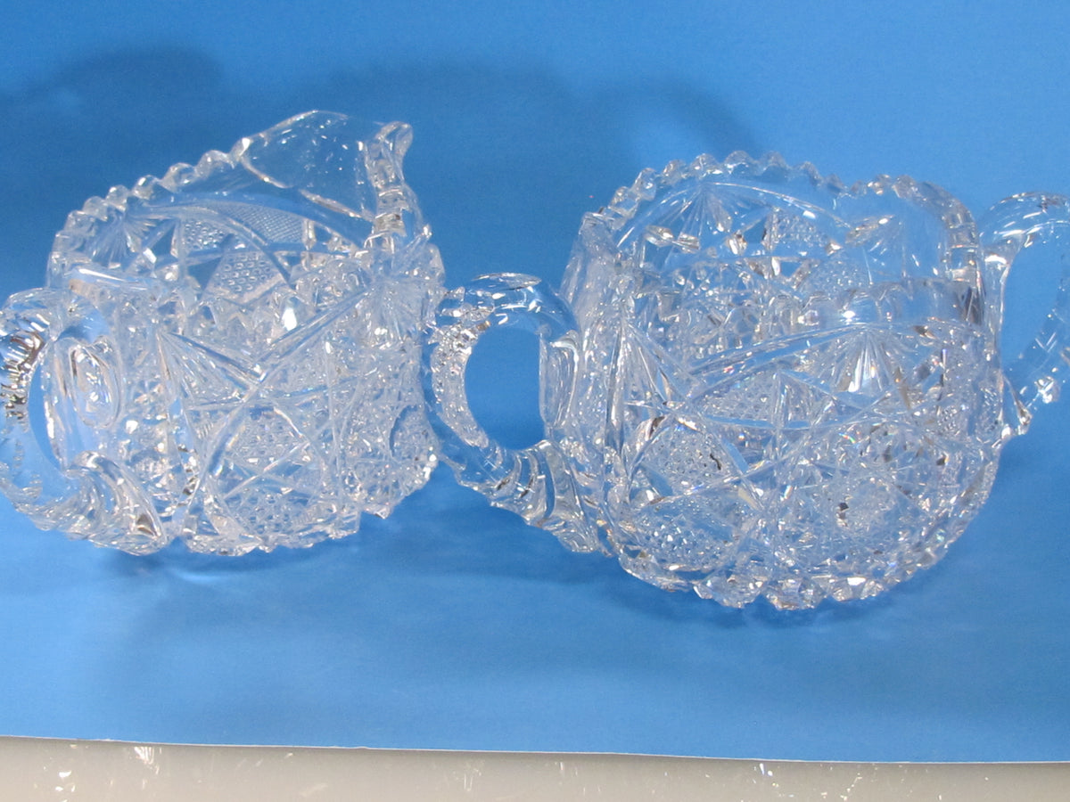 Sugar and creamer American Brilliant Period Cut Glass Antique tg
