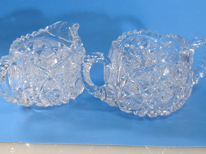 Sugar and creamer American Brilliant Period Cut Glass Antique tg