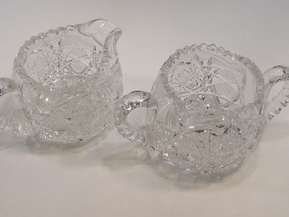 Sugar and creamer American Brilliant Period Cut Glass Antique tg