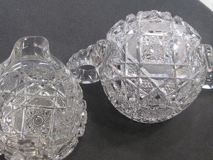 Sugar and creamer American Brilliant Period Cut Glass Antique tg