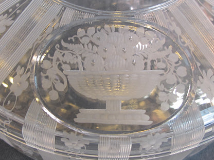 Signed Hawkes Millicent dresser dish with sterling knob lid hand Cut mouth blown glass