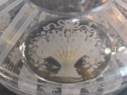 Signed Hawkes Millicent dresser dish with sterling knob lid hand Cut mouth blown glass