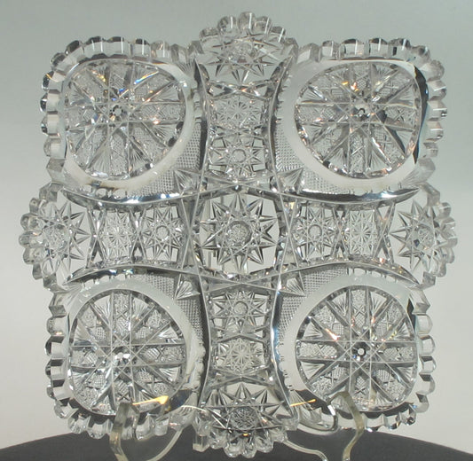 American Brilliant Period hand Cut square low bowl