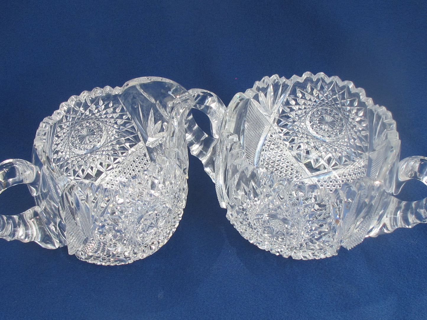 Sugar and creamer American Brilliant Period Cut Glass Antique sg
