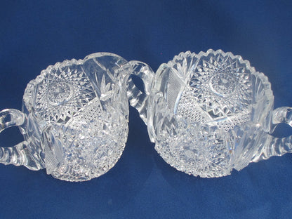 Sugar and creamer American Brilliant Period Cut Glass Antique sg