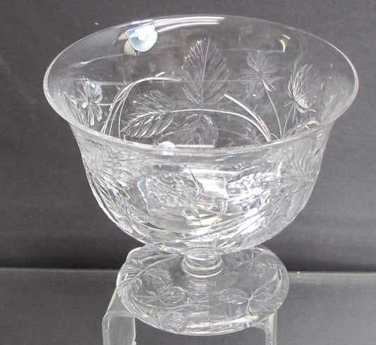 Cut Glass footed small bowl Antique Floral WHEEL CUT Strawberry