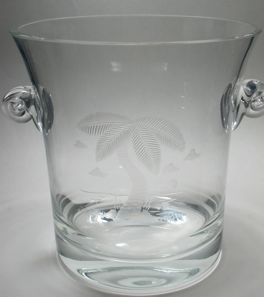 Hand Cut Palm tree champagne bucket glass crystal signed ORourke - O'Rourke crystal awards & gifts abp cut glass