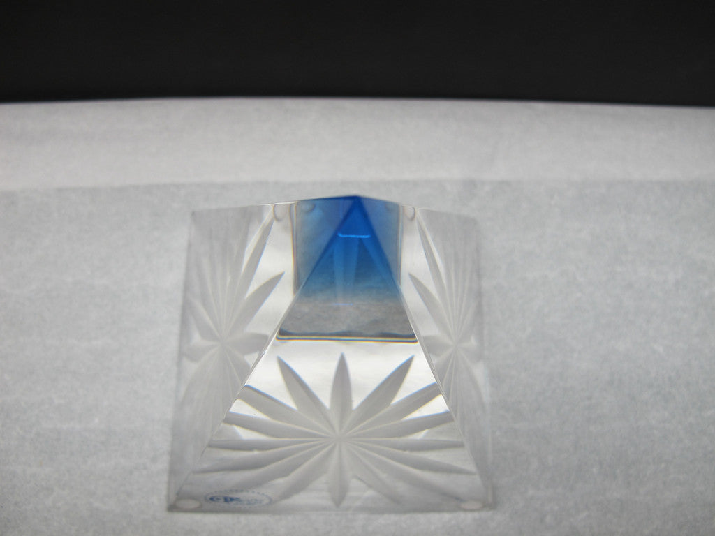 Hand Cut Sapphire Pyramid Star Award - O'Rourke crystal awards & gifts abp cut glass