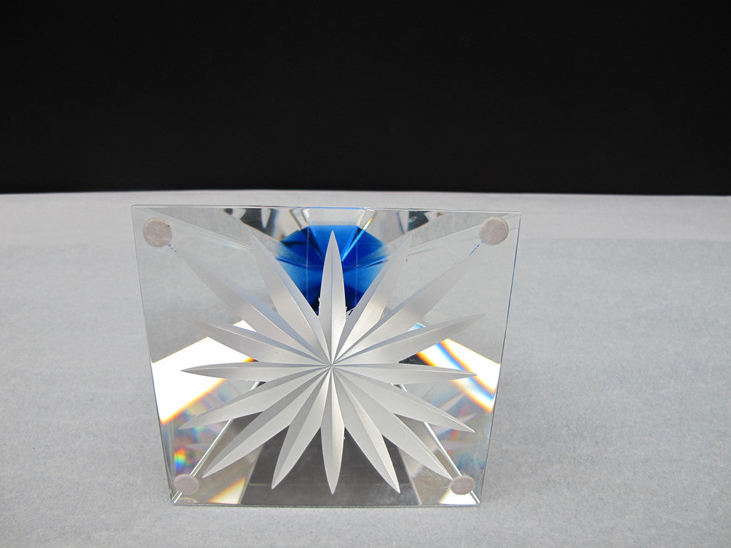 Hand Cut Sapphire Pyramid Star Award - O'Rourke crystal awards & gifts abp cut glass