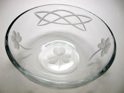Hand cut glass celtic and shamrock sm. bowl - O'Rourke crystal awards & gifts abp cut glass