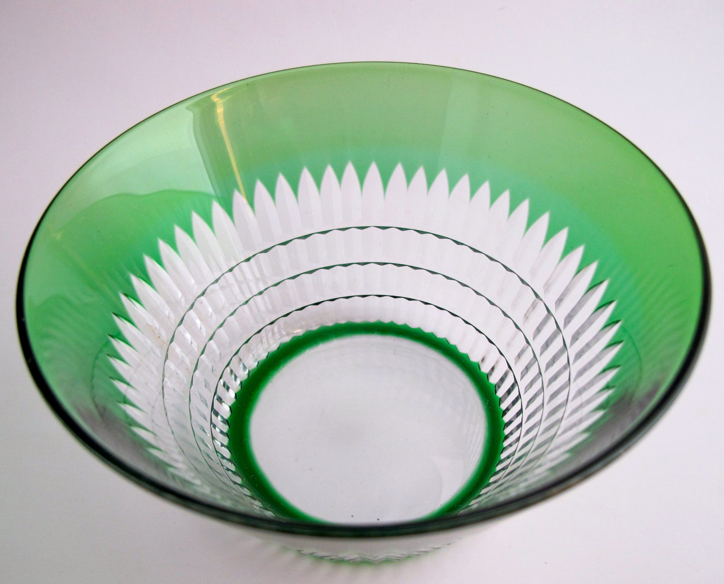 Green cased glass cut to clear finger bowl Dorflinger ? - O'Rourke crystal awards & gifts abp cut glass