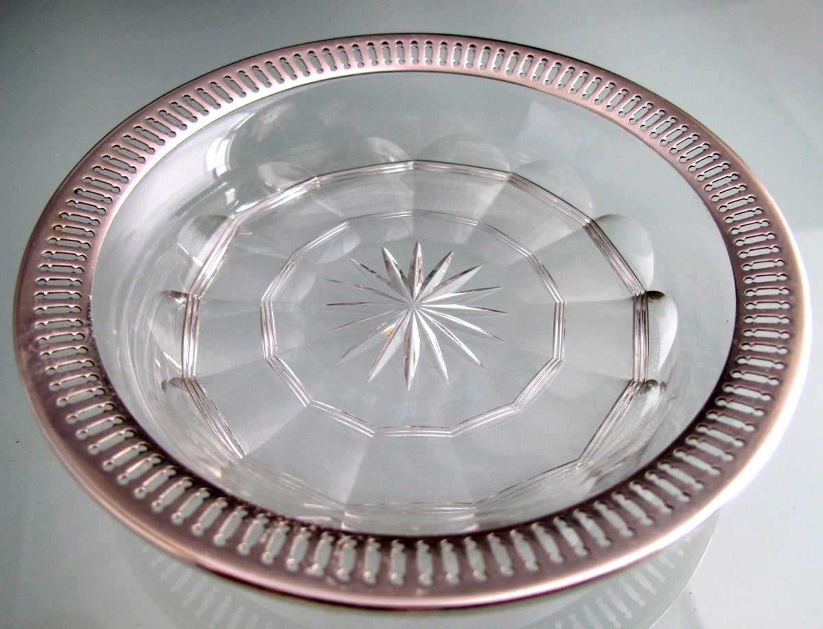 Sterling silver rim Cut Glass dish Antique - O'Rourke crystal awards & gifts abp cut glass