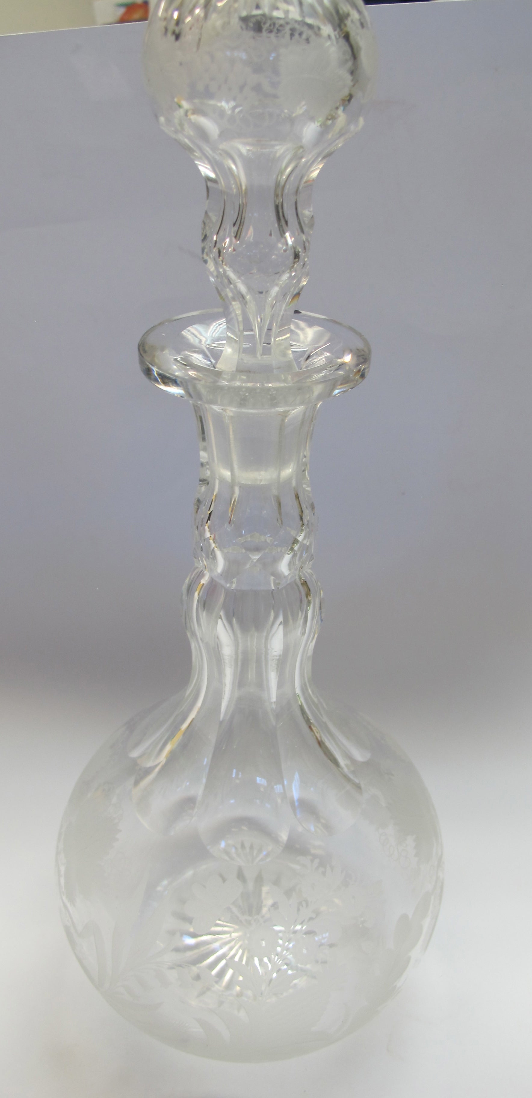 Hand copper wheel engraved decanter antique - O'Rourke crystal awards & gifts abp cut glass