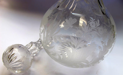 Hand copper wheel engraved decanter antique - O'Rourke crystal awards & gifts abp cut glass