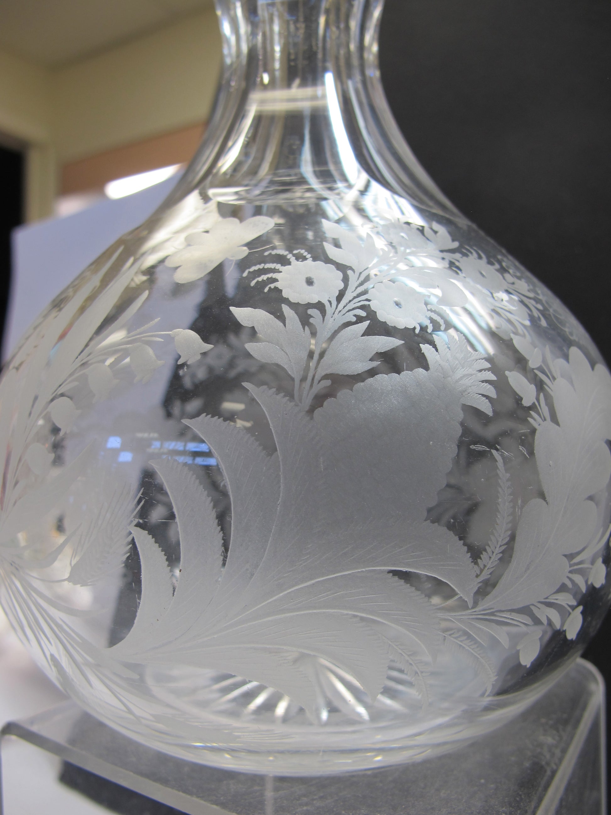 Hand copper wheel engraved decanter antique - O'Rourke crystal awards & gifts abp cut glass