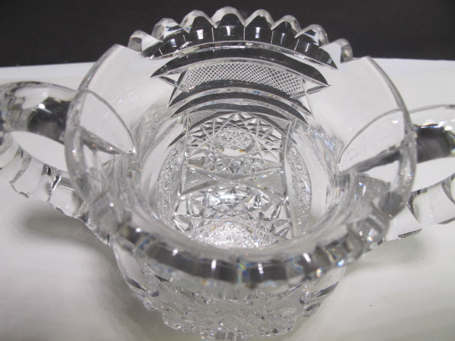 American Brilliant Period Cut Glass 2 handle sugar Antique abp hand cut