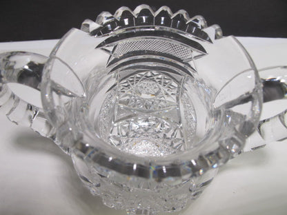 American Brilliant Period Cut Glass 2 handle sugar Antique abp hand cut