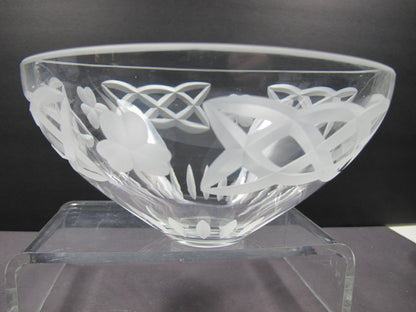 Hand cut glass bowl Celtic Shamrock pattern