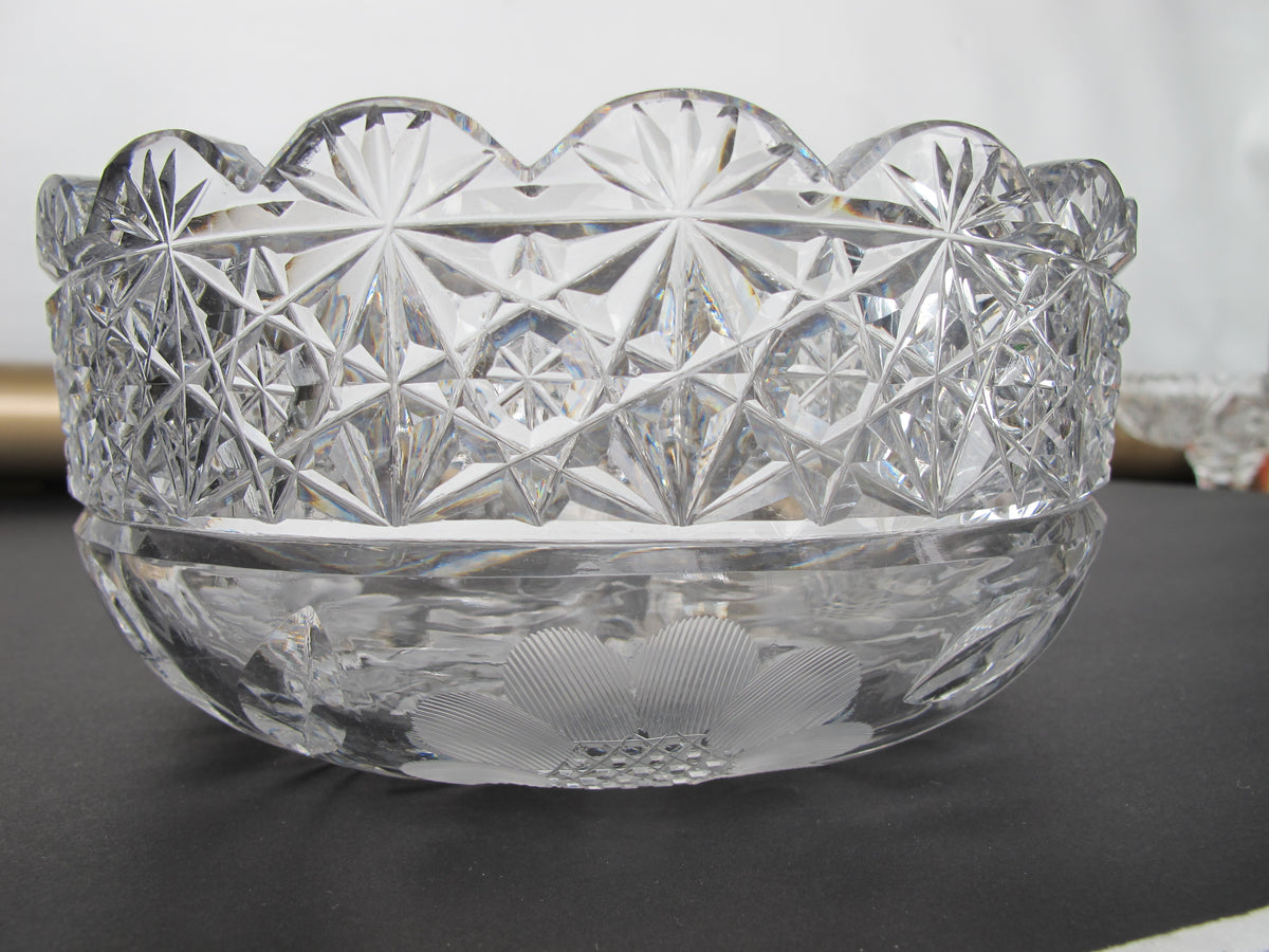 ABP cut glass oval bowl American + Floral