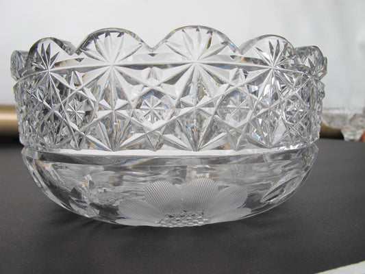 ABP cut glass oval bowl American + Floral