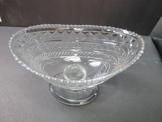 Hand Cut Glass pedestal oval dish Antique