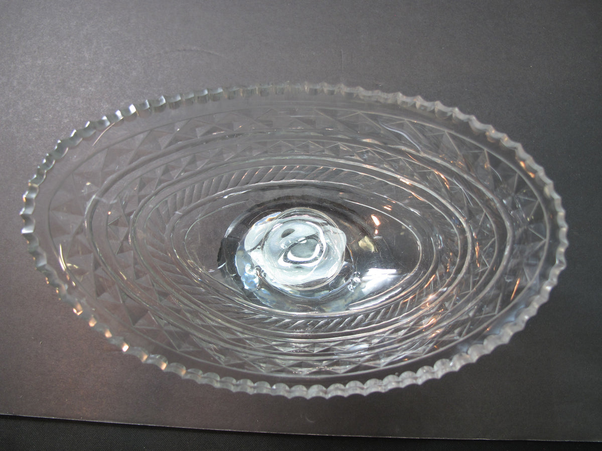 Hand Cut Glass pedestal oval dish Antique