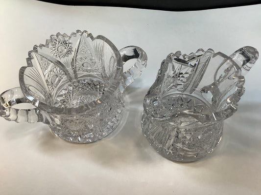 Sugar and creamer American Brilliant Period Cut Glass Antique