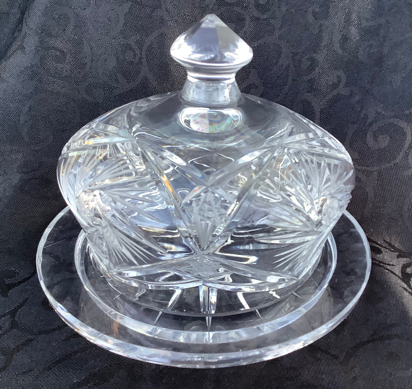 Covered butter dome with under Plate cut glass