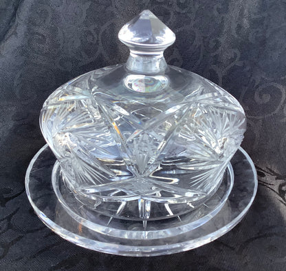 Covered butter dome with under Plate cut glass