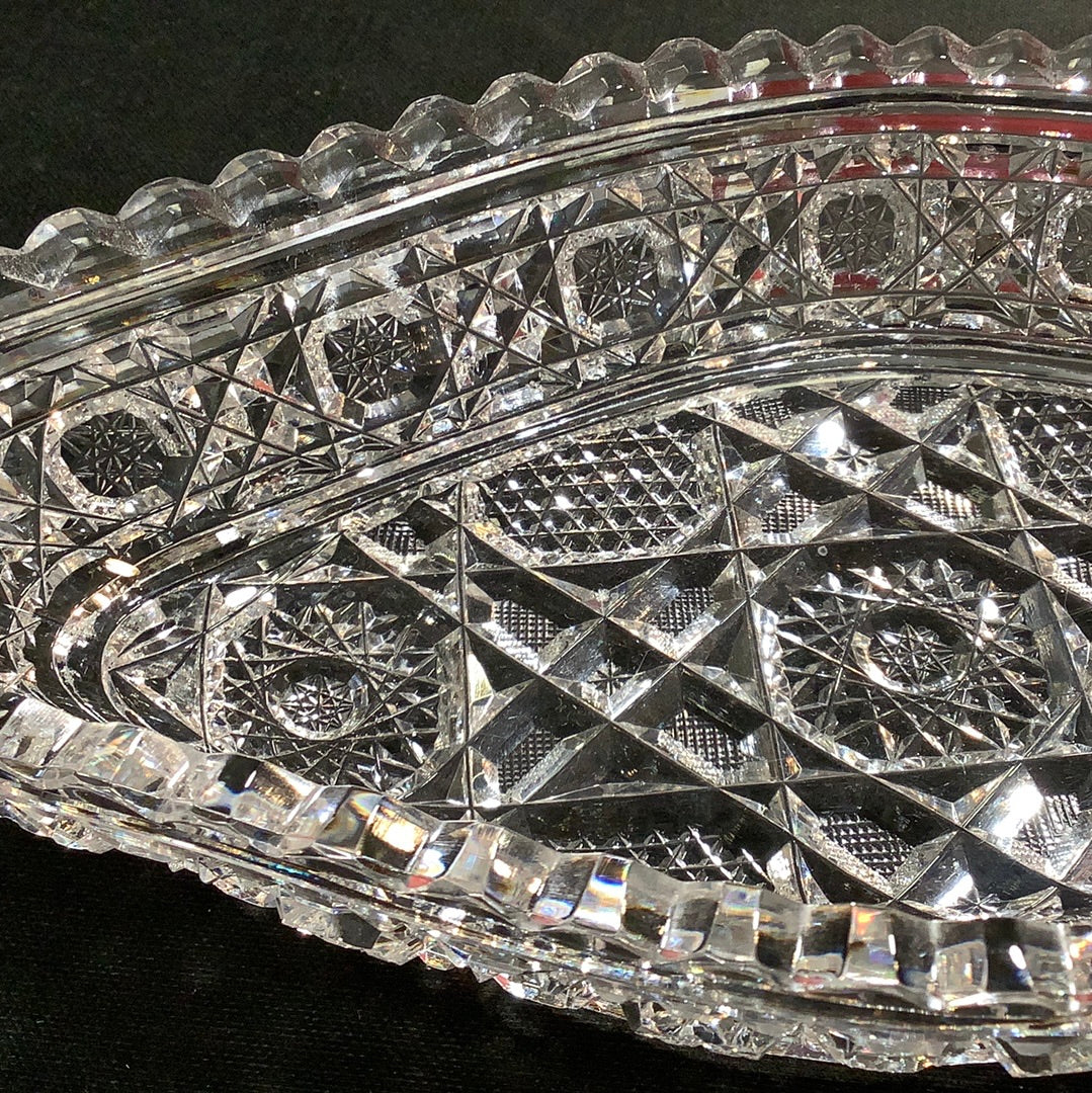American Brilliant Period Cut Glass oval tray