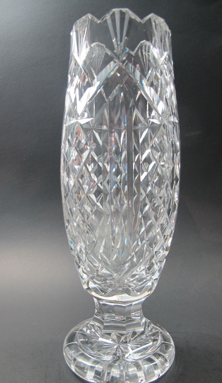 Waterford CUT GLASS  signed vase  footed old cut in Ireland - O'Rourke crystal awards & gifts abp cut glass