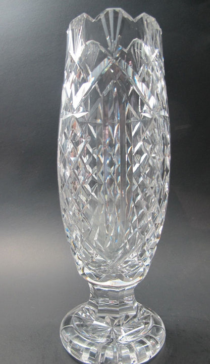Waterford CUT GLASS  signed vase  footed old cut in Ireland - O'Rourke crystal awards & gifts abp cut glass